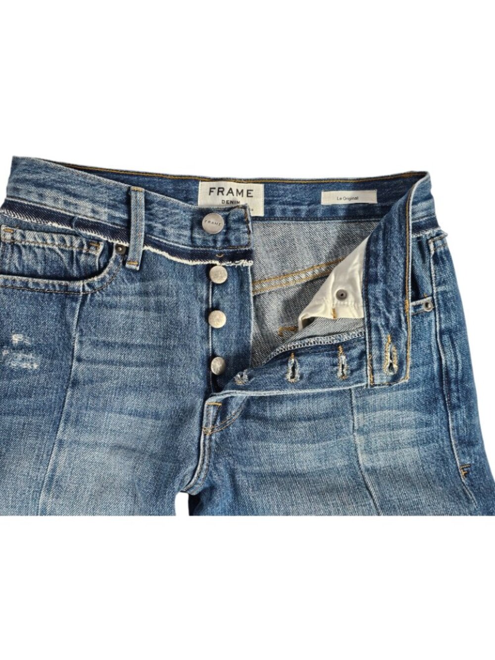 FRAME Womens Le Original Wetherly Mix Crop Jeans Size 24 Blue Raw Hem Distressed - Picture 7 of 13